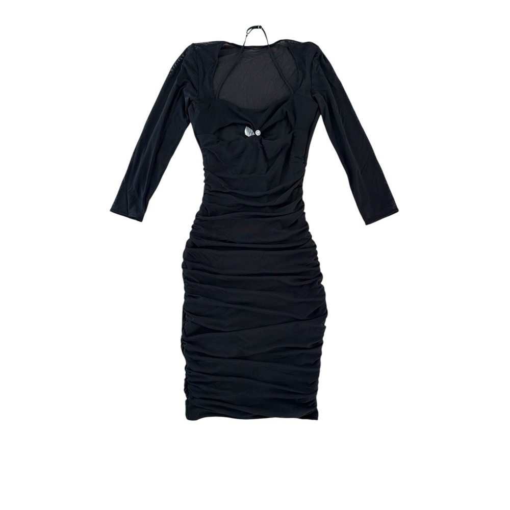 NWT Oh Polly Bodycon Ruched Mesh Dress‎ Black Halter Cut Out Rhinestone US 6